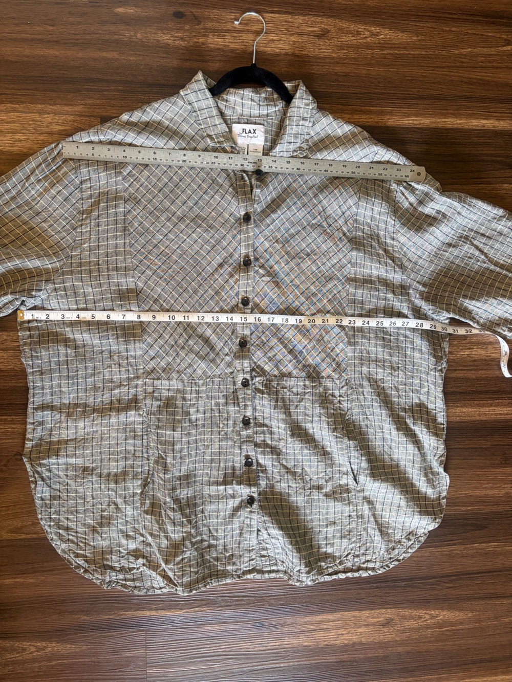 Flax Windowpane Linen Shirt Dress in Gray, black and Cream plaid - Picture 11 of 17